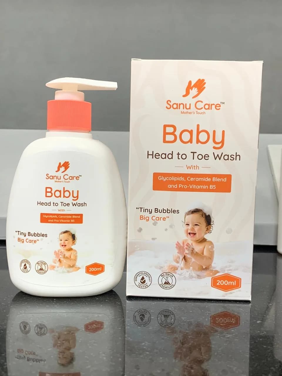 Sanu Care Baby Head to Toe Wash 200 ml pump bottle and box